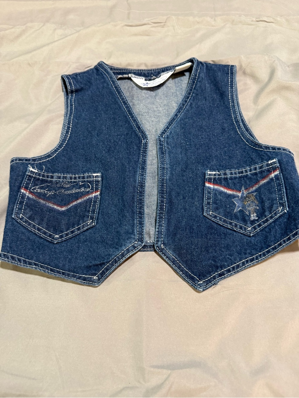Children's Denim Vest with Pocket Embroidery - Blue